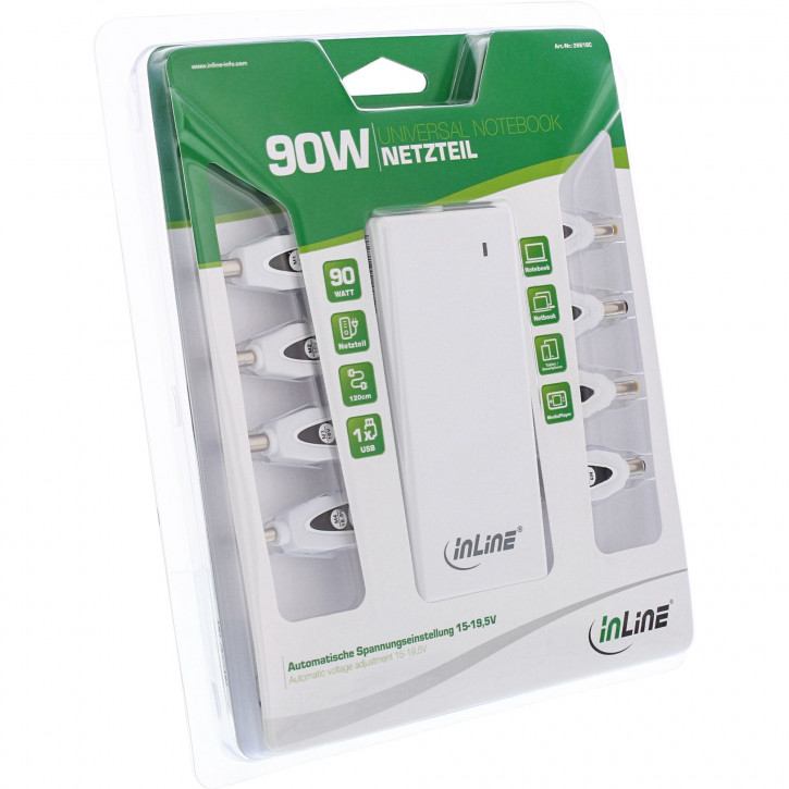 Inline Universal Netzteil für Notebooks (90W - 100-240V - weiß)
